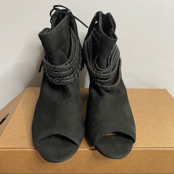 BCBG Black Fringe Open Toe Booties - Picture 1 of 14